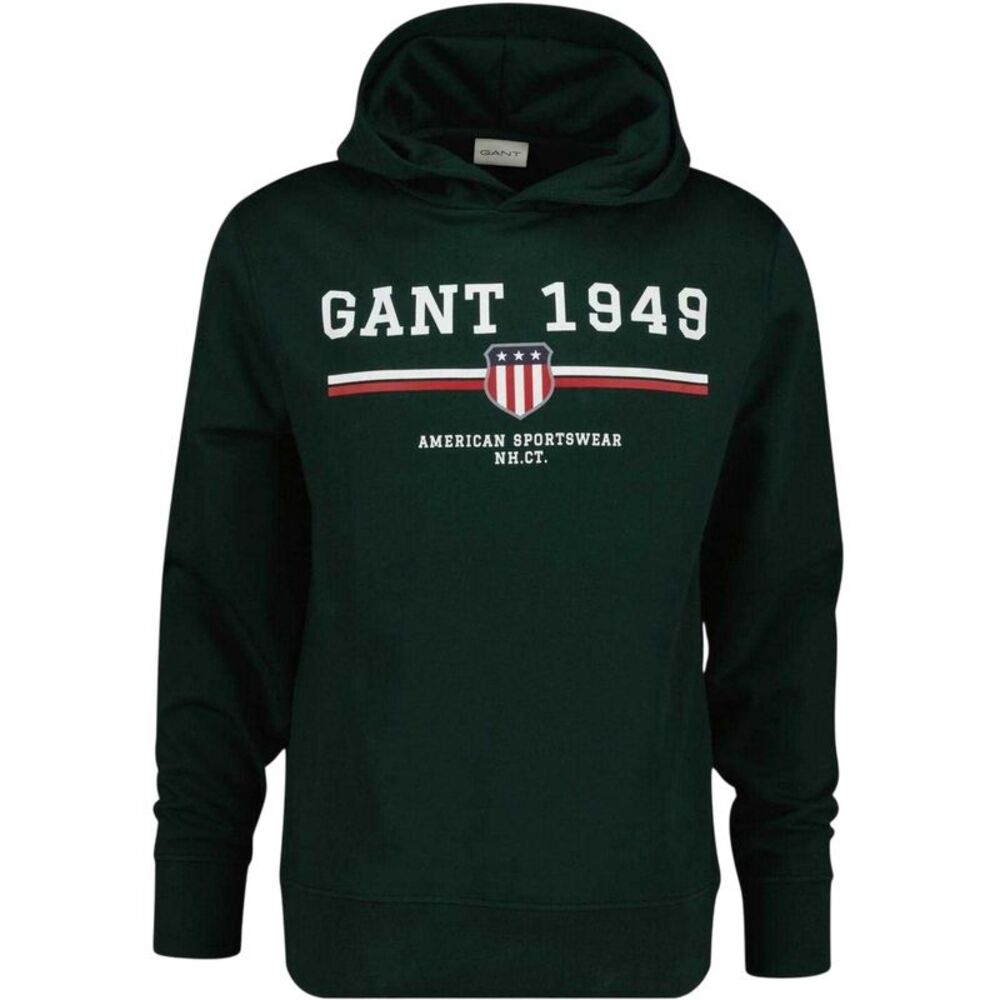 Gant Mens 1949 Graphic Print Drawstring Hoodie / Tartan Green